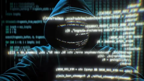 Anonymous Hacker Writing Code on Computer Screen Cyber Security Concept Video stock 342471081