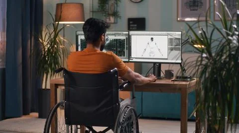 Anonymous handicapped man working with 3D model Stock Photos