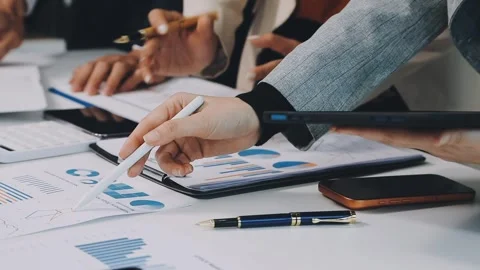 Anonymous hands of an accountant working with documents Stock Footage 333274845