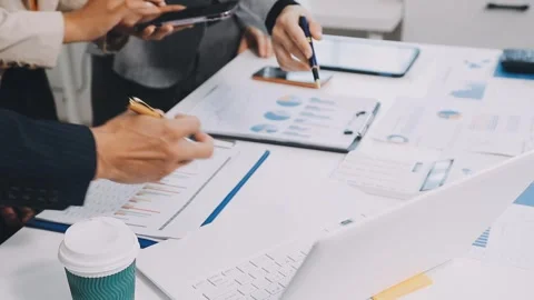 Anonymous hands of an accountant working with documents Stock Footage 333274848