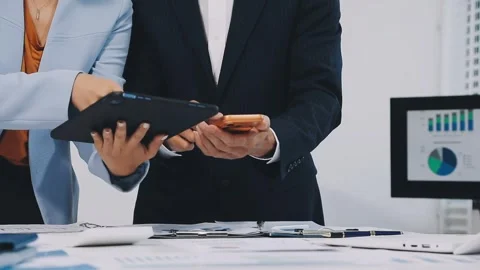 Anonymous hands of an accountant working with documents Stock Footage 333274879