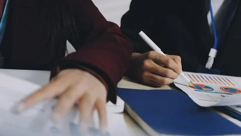 Anonymous hands of an accountant working with documents Stock Footage 333275071