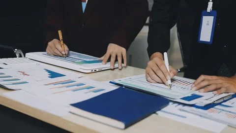 Anonymous hands of an accountant working with documents Stock Footage 333275165