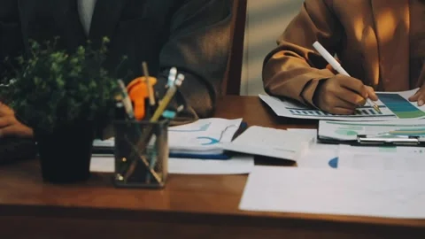 Anonymous hands of an accountant working with documents Stock Footage 333275299