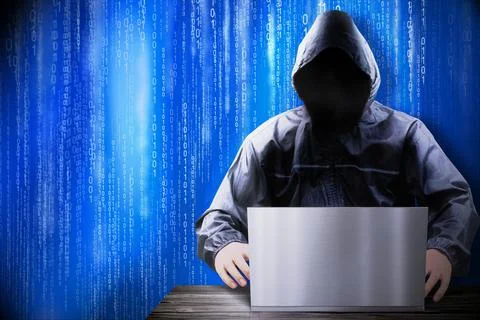 Anonymous hooded hacker, binary code - cyber attack concept Stock Illustration