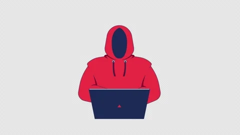 Anonymous hooded hacker using laptop 2D character animation Stock Footage 348152921