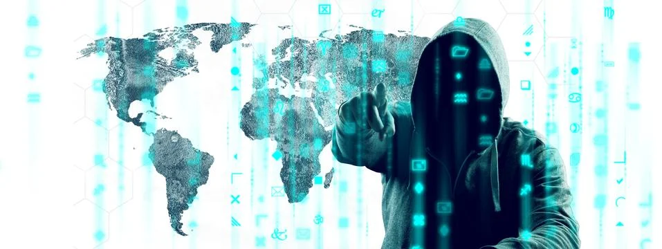 Anonymous internet hacker in front of computer. Web crime concept 写真素材