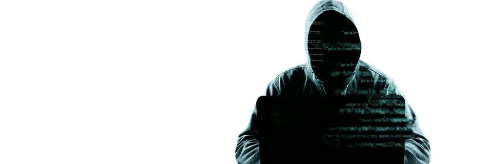 Anonymous internet hacker in front of computer. Web crime concept Stock Photos