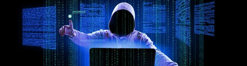 Anonymous internet hacker in front of computer. Web crime concept 写真素材