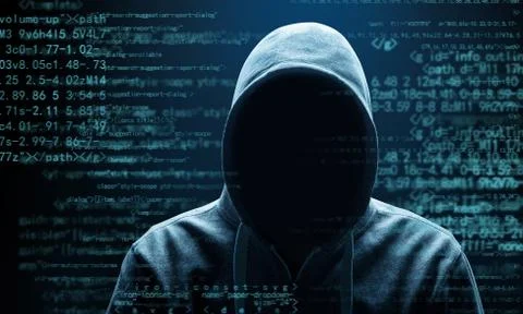 Anonymous internet hacker in front of computer. Web crime concept Stock-Fotos