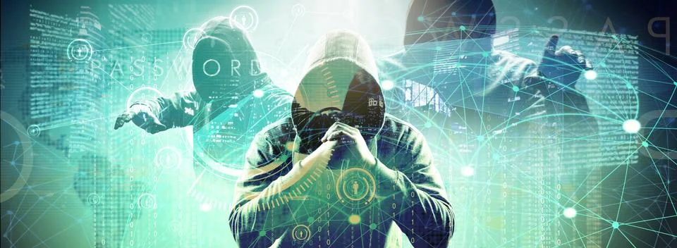 Anonymous internet hacker in front of computer. Web crime concept 写真素材