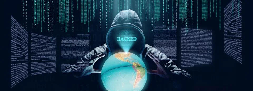 Anonymous internet hacker in front of computer. Web crime concept Stock Photos