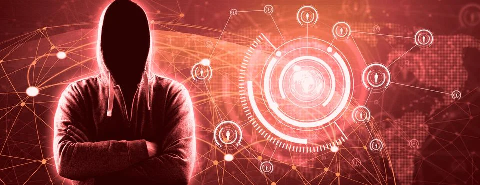 Anonymous internet hacker in front of computer. Web crime concept Stock Photos