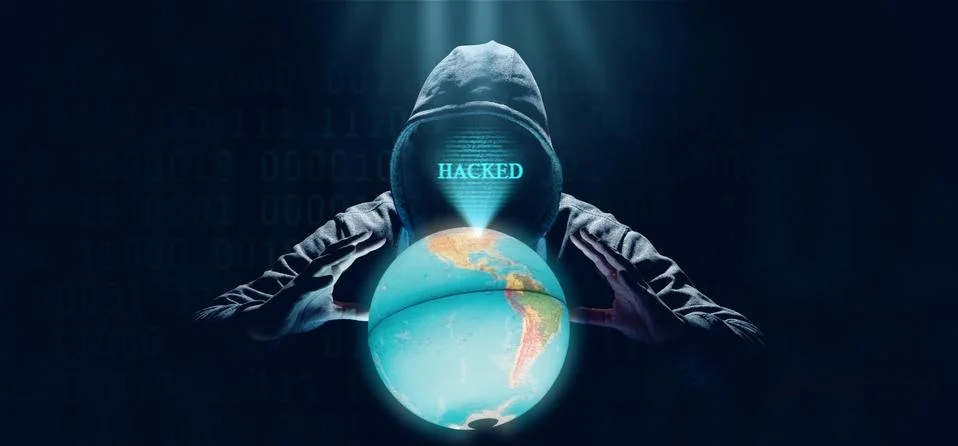Anonymous internet hacker in front of computer. Web crime concept Stock Photos