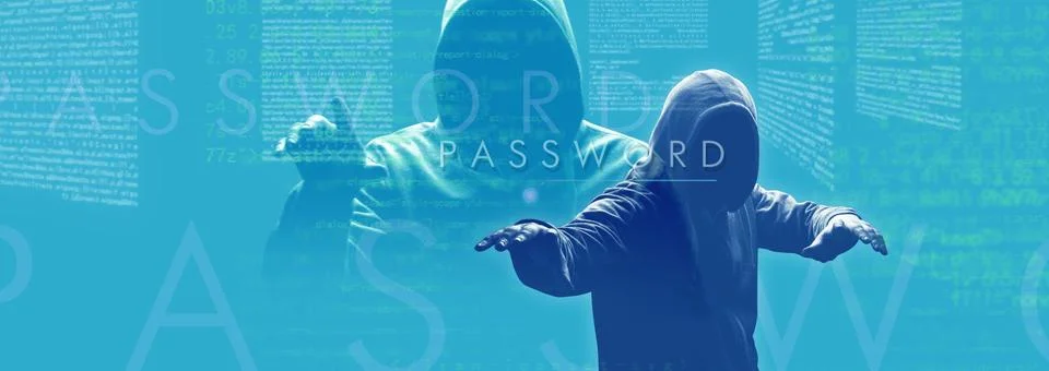 Anonymous internet hacker in front of computer. Web crime concept Stock Photos