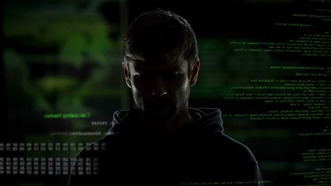 Anonymous internet male hacker with numbers and codes illustration background Stock Footage 83019187