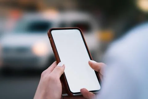 Anonymous lady checking notifications on smartphone Stock Photos