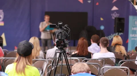 Anonymous lecturer performing on stage Stock Footage 64066280