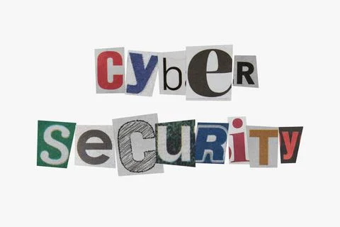 Anonymous letter with "cyber security" text in letters cut out from newspaper Stock Photos