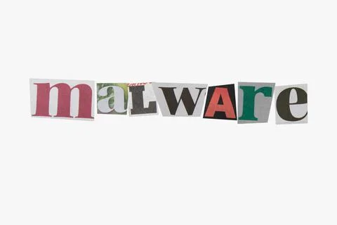 Anonymous letter with "malware" text in letters cut out from newspapers Stock Photos