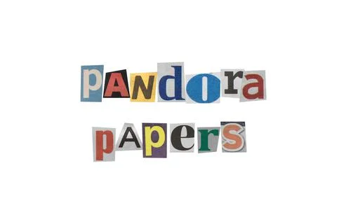 Anonymous letter with "pandora papers" text in letters cut out from newspaper Stock Photos