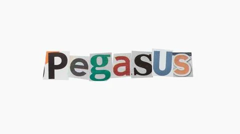 Anonymous letter with "pegasus" spyware text in letters cut out from newspape Stock Photos
