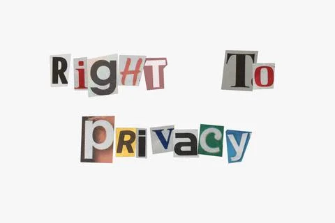 Anonymous letter with "right to privacy" text in letters cut out from newspap Stock Photos