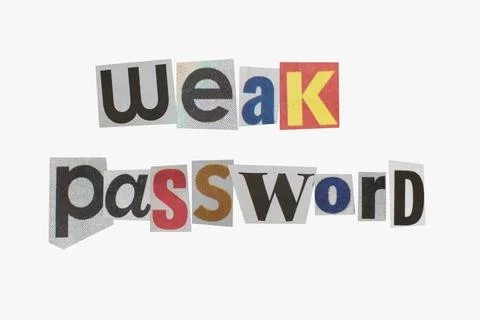 Anonymous letter with "weak password" text in letters cut out from newspapers Stock Photos