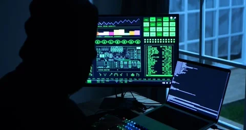 Anonymous Male Hacker Breaks into Data Servers, DDOS Attack, Phishing Attack. 库存影片 279868517