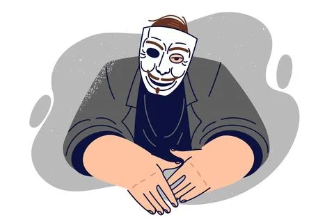 Anonymous man with mask on face, wanting to deceive you and drag into criminal Stock Illustration