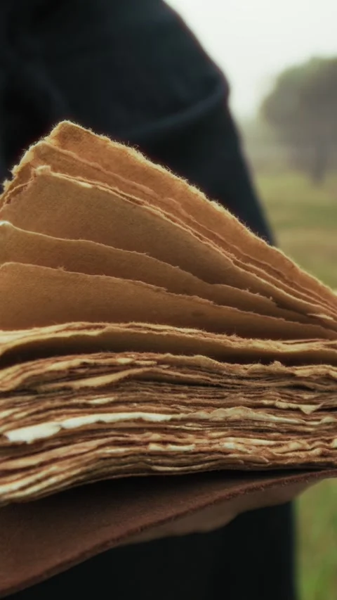 Anonymous Man Reads Esoteric Scripture Book In A Foggy Park Video stock 315945924