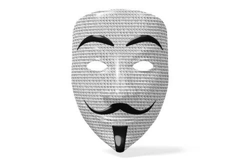 Anonymous mask with binary code - isolated on white background Stock Illustration