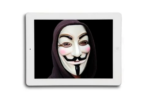 Anonymous mask on digital tablet Stock Illustration