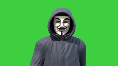 Anonymous Mask Hacker Walkcycle Front Green Screen Loop 3D Animation Renderi Stock Footage 169390681