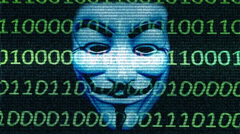 Anonymous mask on screen with binary data Stock Footage 55410175