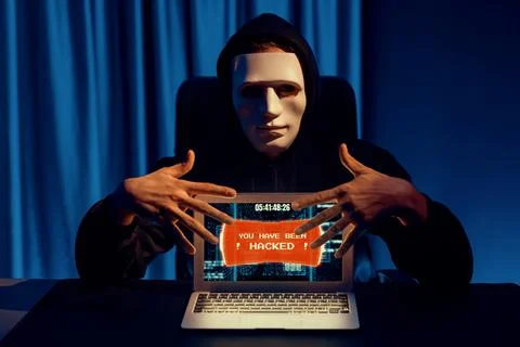 Anonymous mask successful making password encryption hack on laptop. Pecuniary. 写真素材