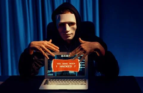 Anonymous mask successful making password encryption hack on laptop. Pecuniary. 写真素材