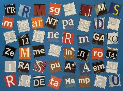 Anonymous Message Style Typography Collage with Cutout Paper Letters 库存照片