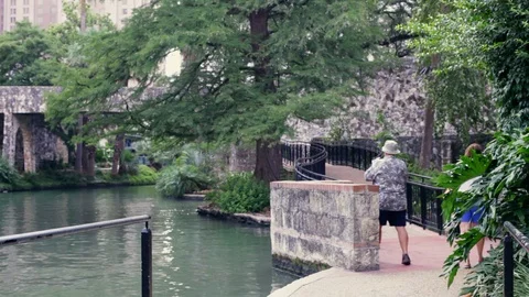 Anonymous old couple walking in a park Stock Footage 92546930