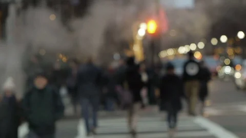 Anonymous Pedestrians Soft Focus Dusk Stock-Footage 70986684