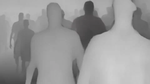 Anonymous people crowd walking in depth map vision Stock Footage 347281644