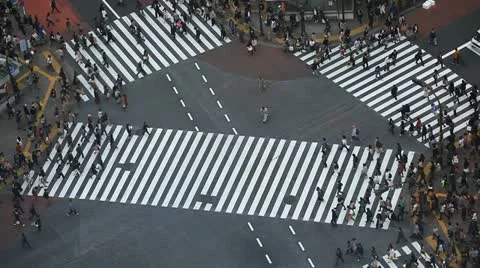 Anonymous People Crowded Sidewalk Crowd Walking Crosswalk Busy City Street Tokyo Stock Footage 12417260