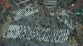Anonymous People Pedestrian Cross Aerial View Tokyo Busy Street Shibuya Crossing HD Footage
