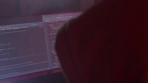 Anonymous person works on the computer, inputs code, studying, hacking Stock Footage 147668157