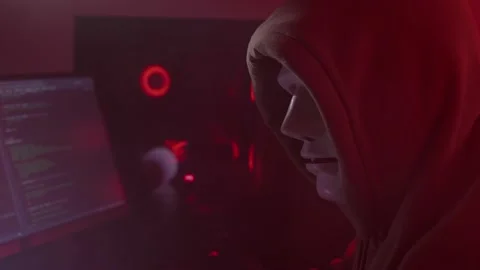 Anonymous person works on the computer, inputs code, studying, hacking Stock Footage 147668451