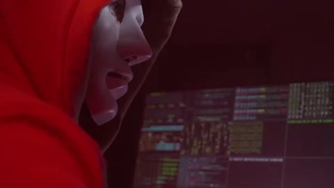 Anonymous person works on the computer, inputs code, studying, hacking Video stock 147668753