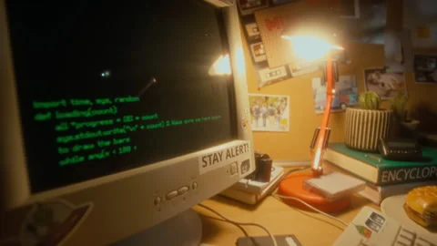 Anonymous Programmer Typing Code on Retro Computer in 90s Stock Footage 285993064