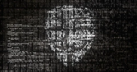 Anonymous rebel hacker symbol flag digital code Stock Footage 314210771