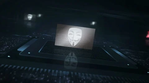 Anonymous rebel hacker symbol flag on computer cpu Stock Footage 314210935