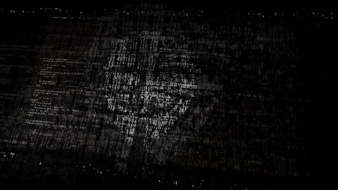 Anonymous rebel hacker symbol flag waving with security code Stock Footage 314210943